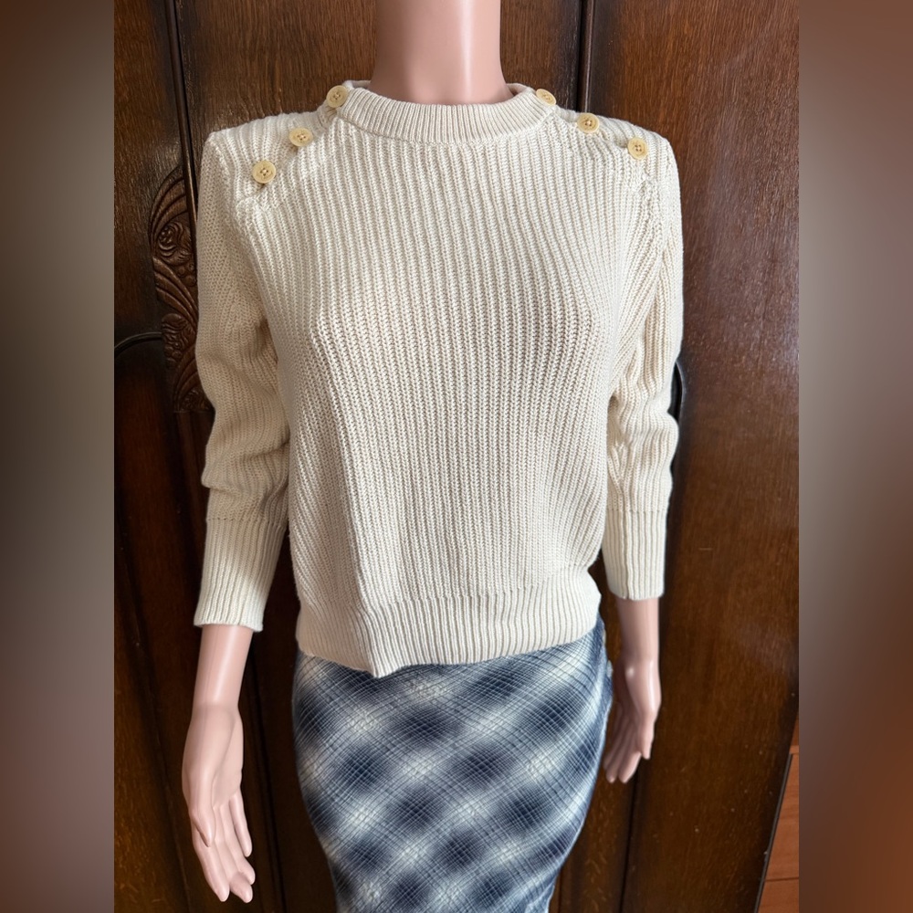 J Crew Sailor Fisherman Women's Cream Sweater Anchor Button Accents Size XS / SM